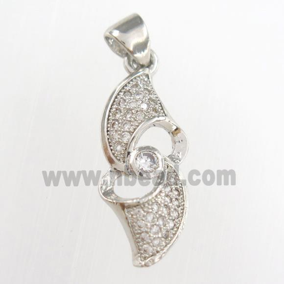 copper pendants paved zircon, platinum plated