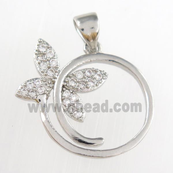 copper pendants paved zircon, butterfly, platinum plated