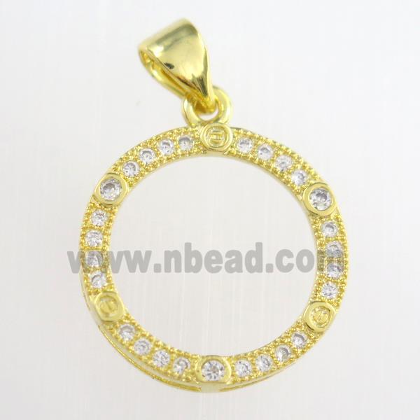 copper circle pendants paved zircon, gold plated