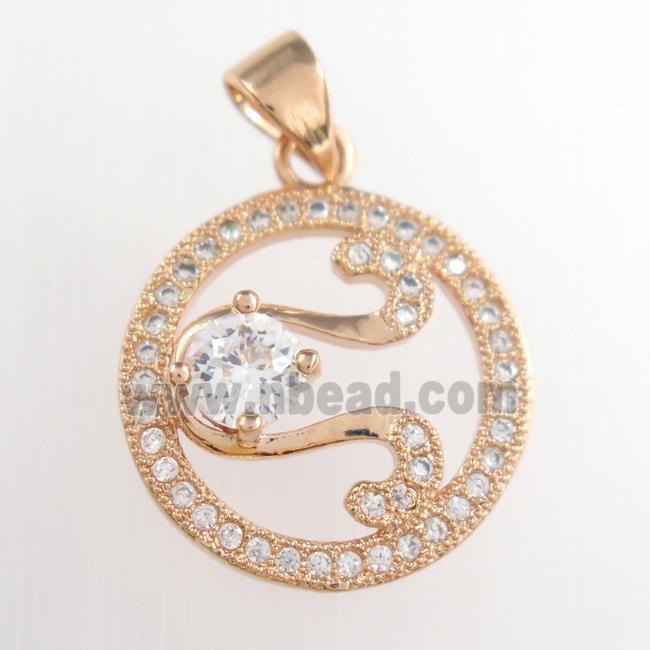 copper circle pendants paved zircon, rose gold