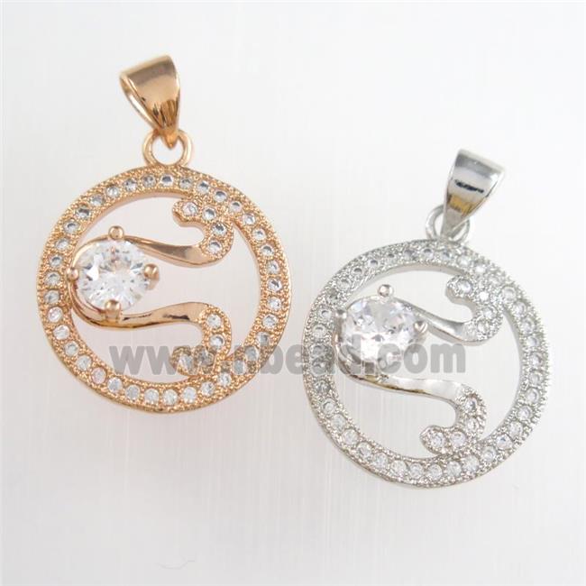 copper circle pendants paved zircon, mixed