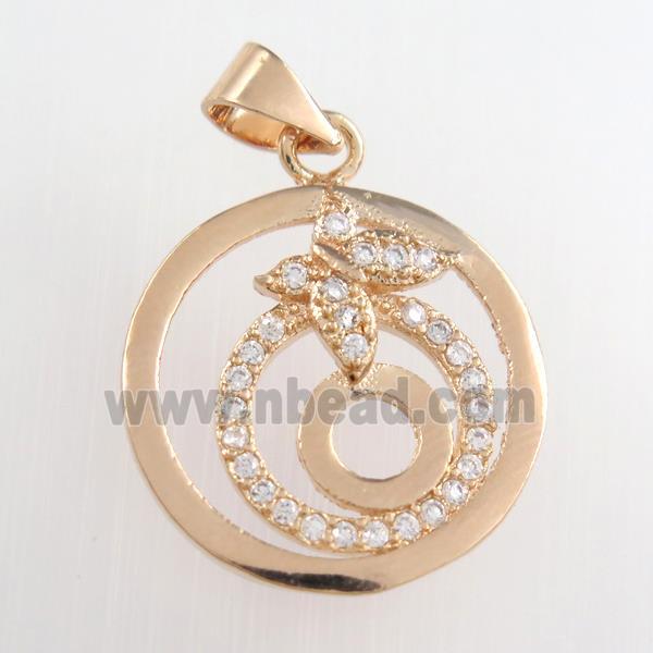 copper circle pendants paved zircon, rose gold