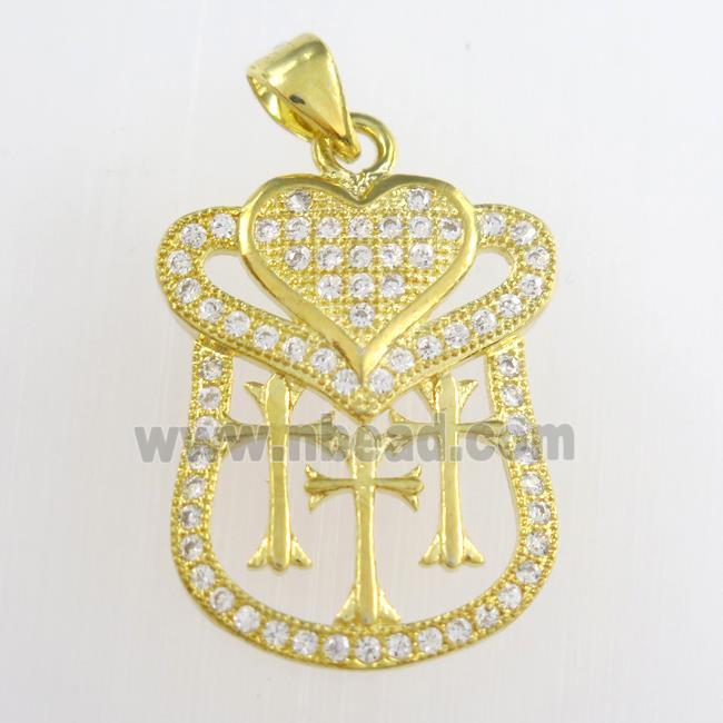 copper pendants paved zircon, gold plated