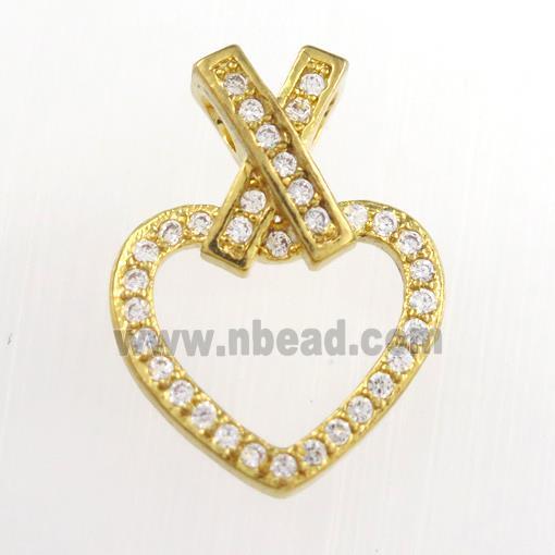 copper heart pendants paved zircon, gold plated