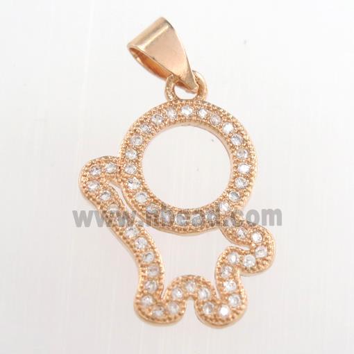copper kids pendants paved zircon, cartoon, rose gold