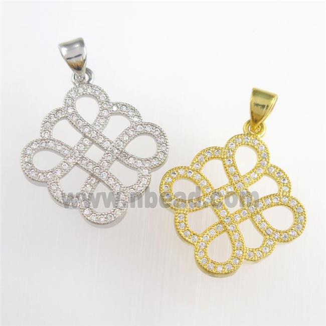 copper knot square pendants paved zircon, mixed color