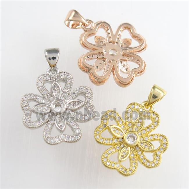 copper clover pendants paved zircon, mixed