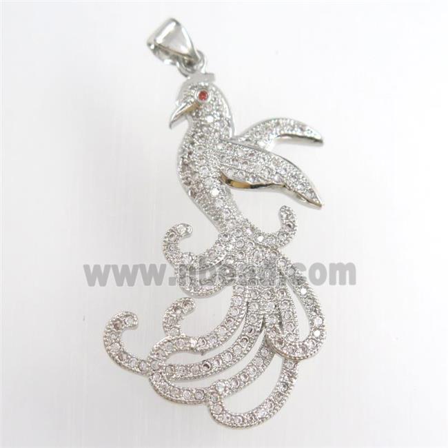 copper phoenix pendants paved zircon, platinum plated