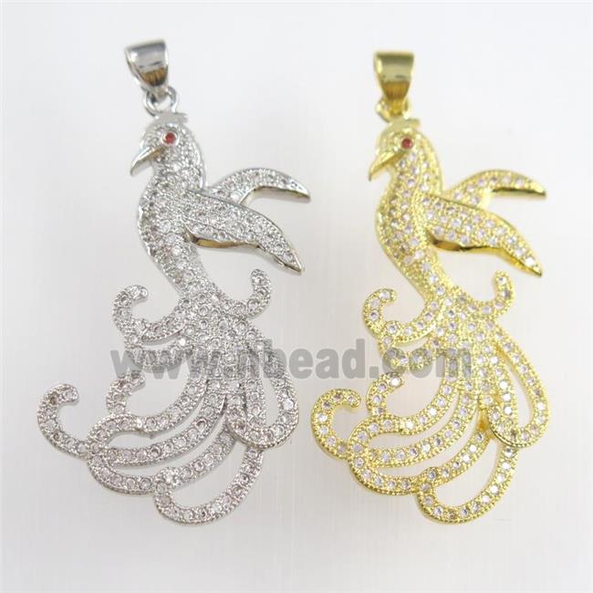 copper phoenix pendants paved zircon, mixed color