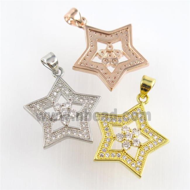 copper star pendants paved zircon, mixed color