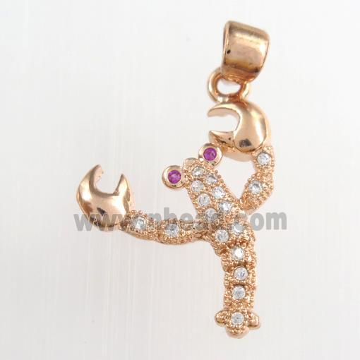 copper shrimp pendants paved zircon, rose gold