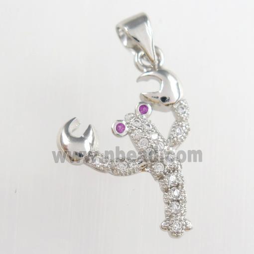 copper shrimp pendants paved zircon, platinum plated