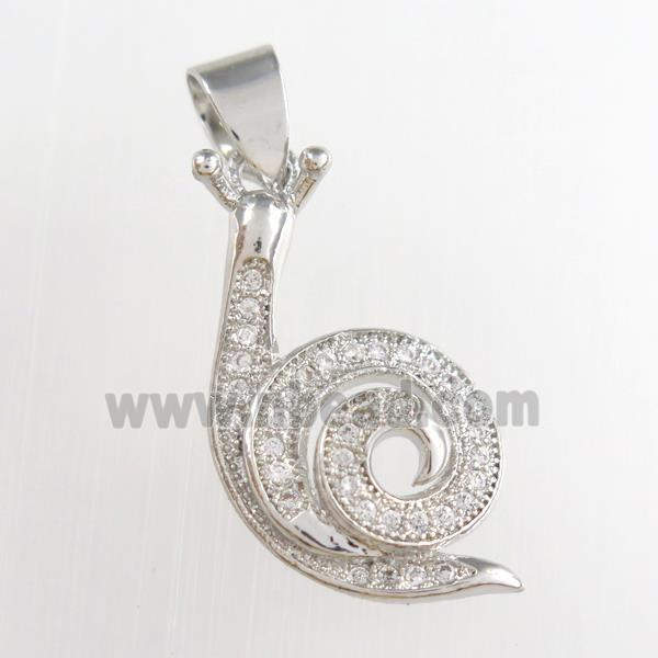 copper snail pendants paved zircon, platinum plated