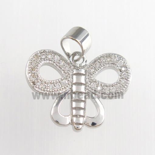 copper butterfly pendants paved zircon, platinum plated