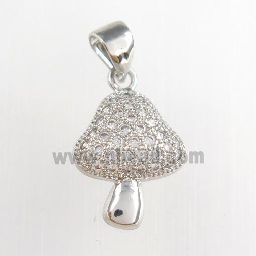 Copper Mushroom Pendant Pave Zircon Platinum Plated