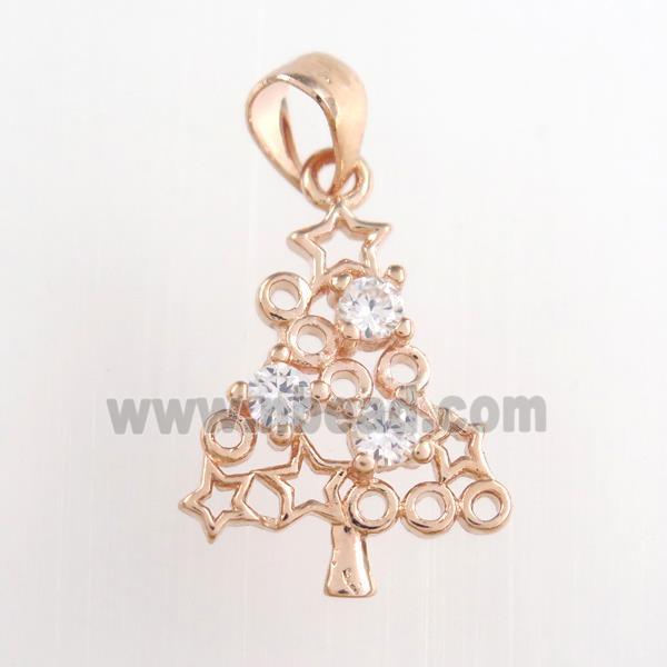 christmas tree, copper pendants paved zircon, rose gold