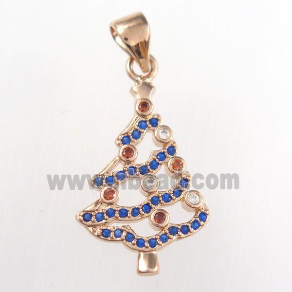 christmas tree, copper pendants paved zircon, rose gold