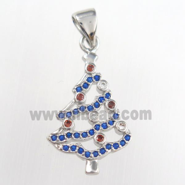 christmas tree, copper pendants paved zircon, platinum plated