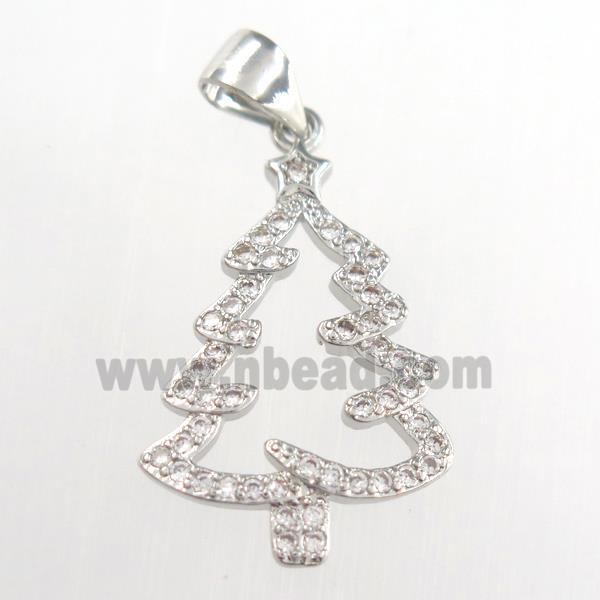 christmas tree, copper pendants paved zircon, platinum plated