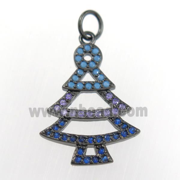 christmas tree, copper pendants paved zircon, black plated