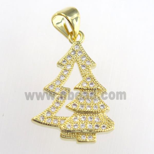 christmas tree, copper pendants paved zircon, gold plated