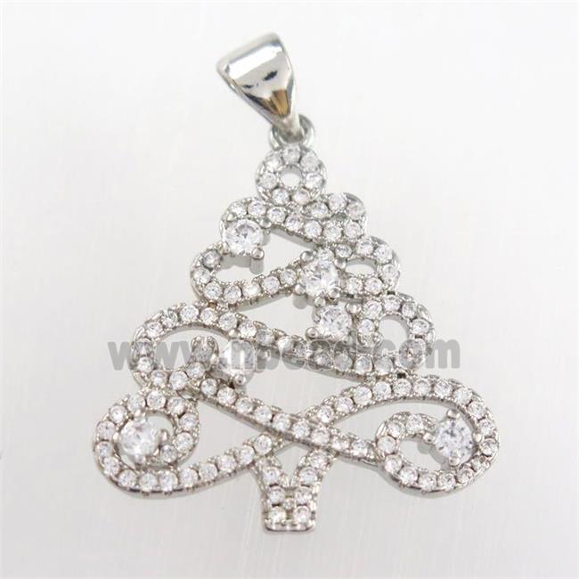 christmas tree, copper pendants paved zircon, platinum plated