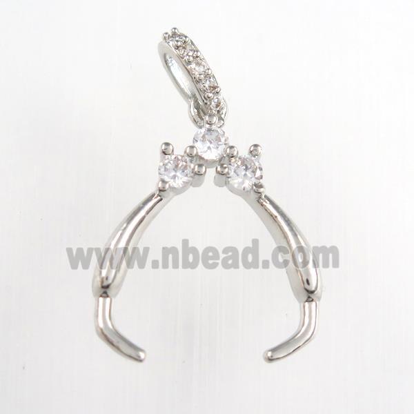 copper clasp bail paved zircon, platinum plated