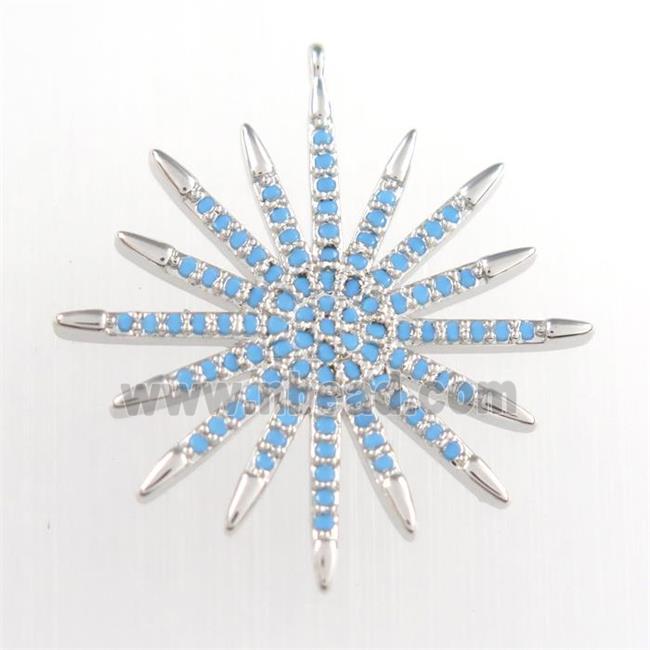 copper starburst pendant paved zircon, turq, platinum plated