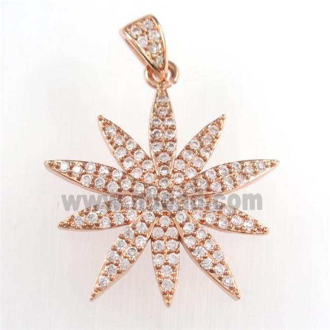 copper flower pendant paved zircon, rose gold