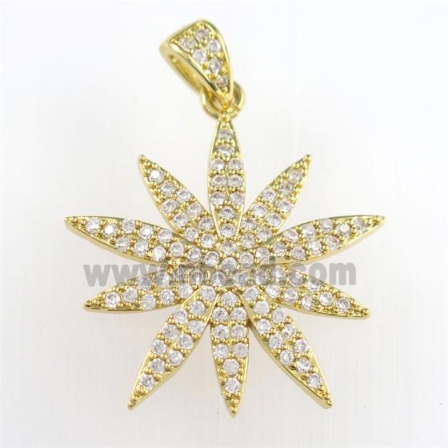 copper flower pendant paved zircon, gold plated