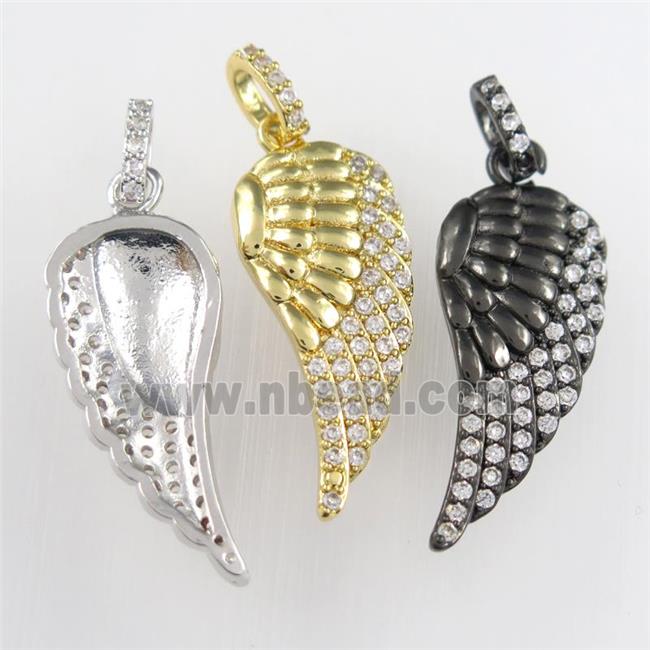 copper angel wing pendant paved zircon, mixed color