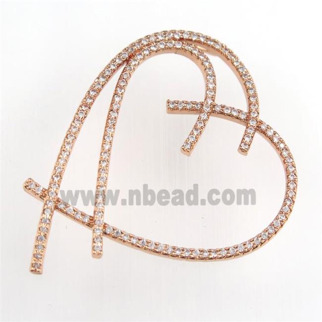 copper heart pendant paved zircon, rose gold