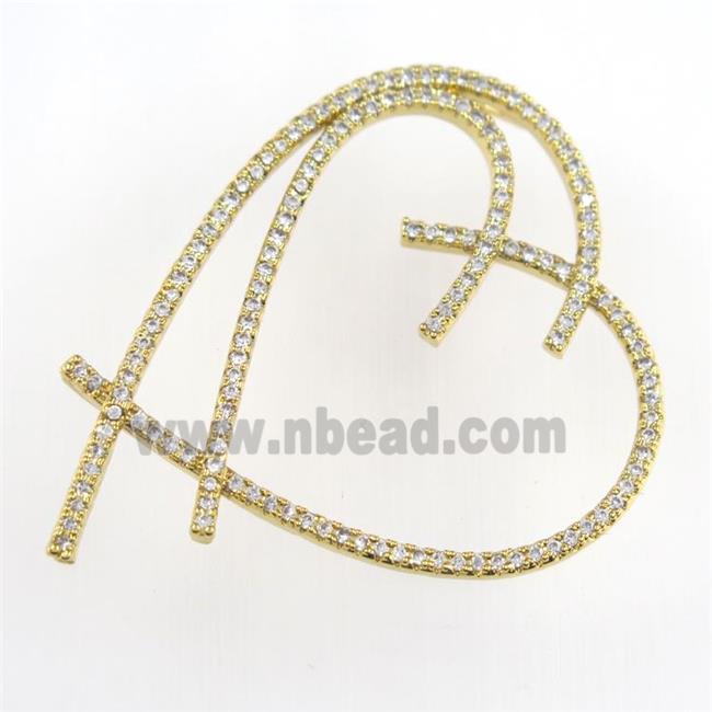 copper heart pendant paved zircon, gold plated