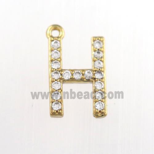 copper pendant paved zircon, letter H, gold plated