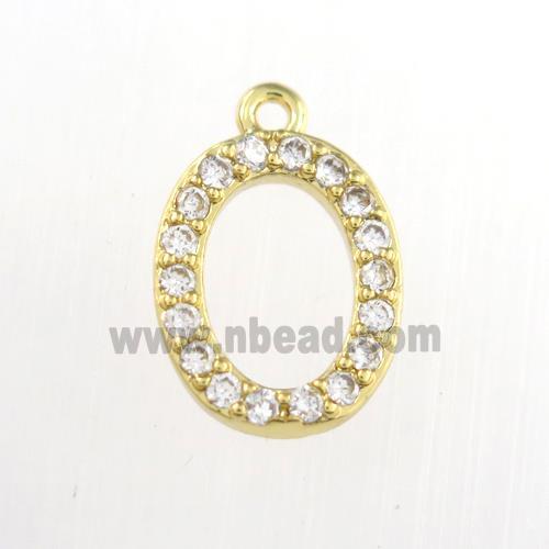 copper pendant paved zircon, letter O, gold plated
