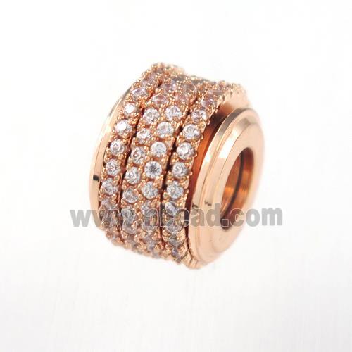 copper rondelle beads paved zircon, rose gold