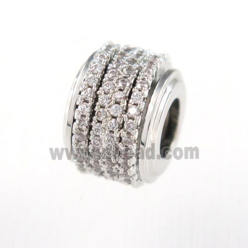 copper rondelle beads paved zircon, platinum plated