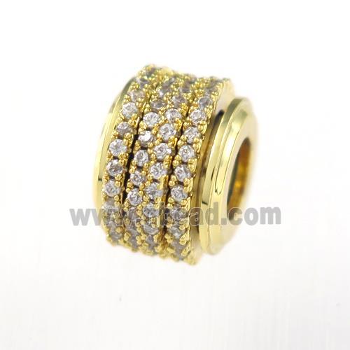 copper rondelle beads paved zircon, gold plated