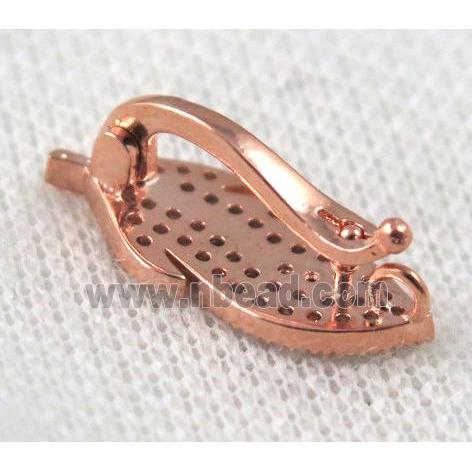 copper pendant paved zircon, leaf, rose gold
