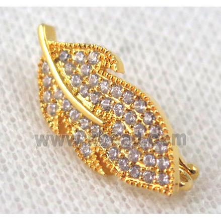 copper pendant paved zircon, leaf, gold plated