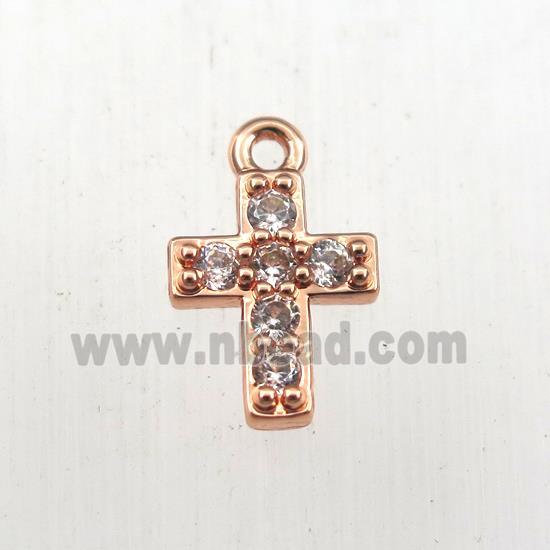 copper cross pendant paved zircon, rose gold