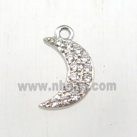 copper moon pendant paved zircon, platinum plated