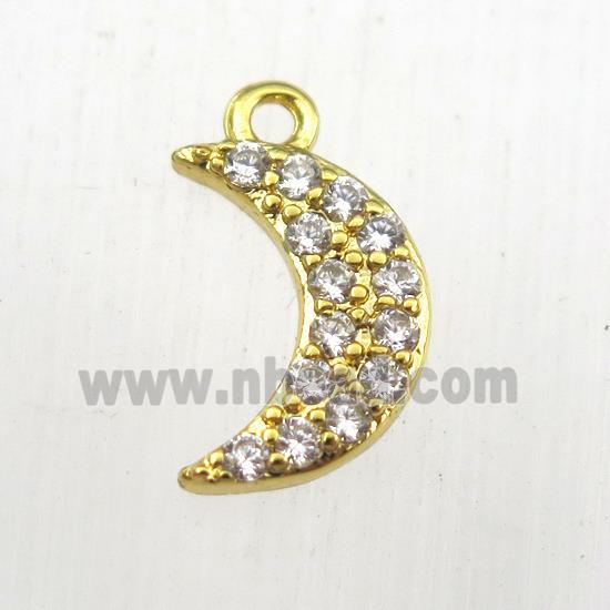copper moon pendant paved zircon, gold plated