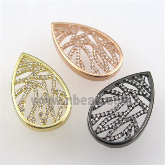 copper pendant paved zircon, teardrop, mix color