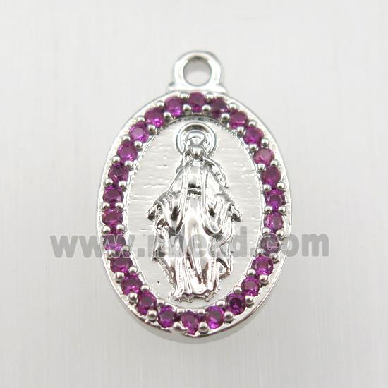 copper Jesus pendant paved zircon, platinum plated