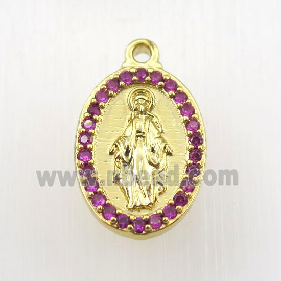copper Jesus pendant paved zircon, oval, religious, gold plated