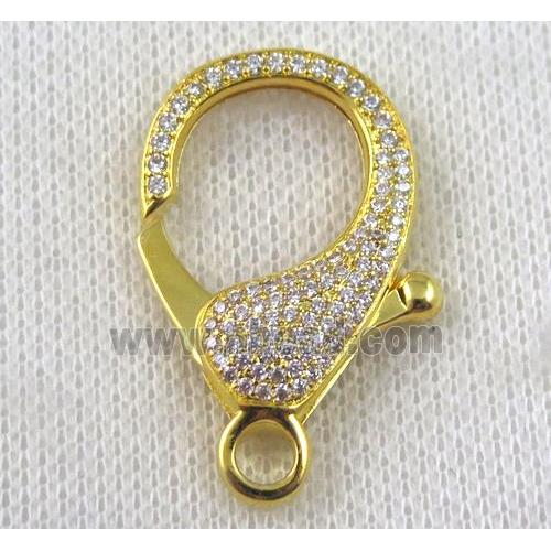 copper Lobster Clasp paved zircon, gold plated