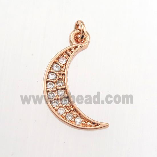 copper moon pendant paved zircon, rose gold