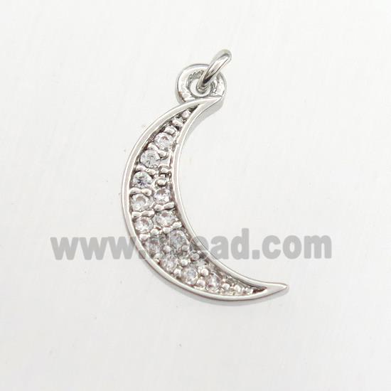 copper moon pendant paved zircon, platinum plated