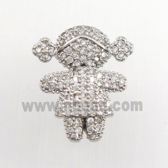 copper girls pendant paved zircon, platinum plated